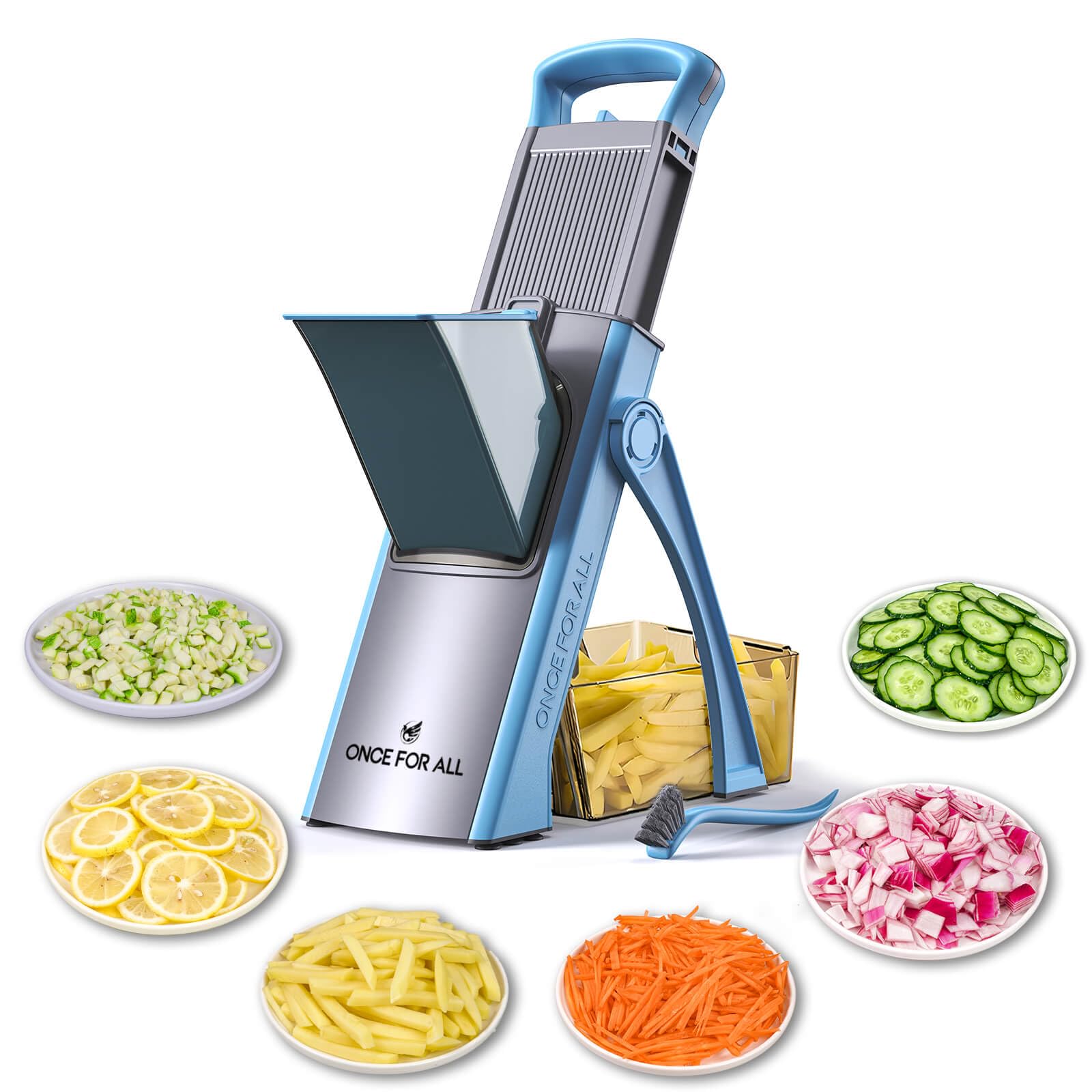 ONCE FOR ALL Upgrade Safe Mandoline Slicer Plus with feeding port enabling quick prep