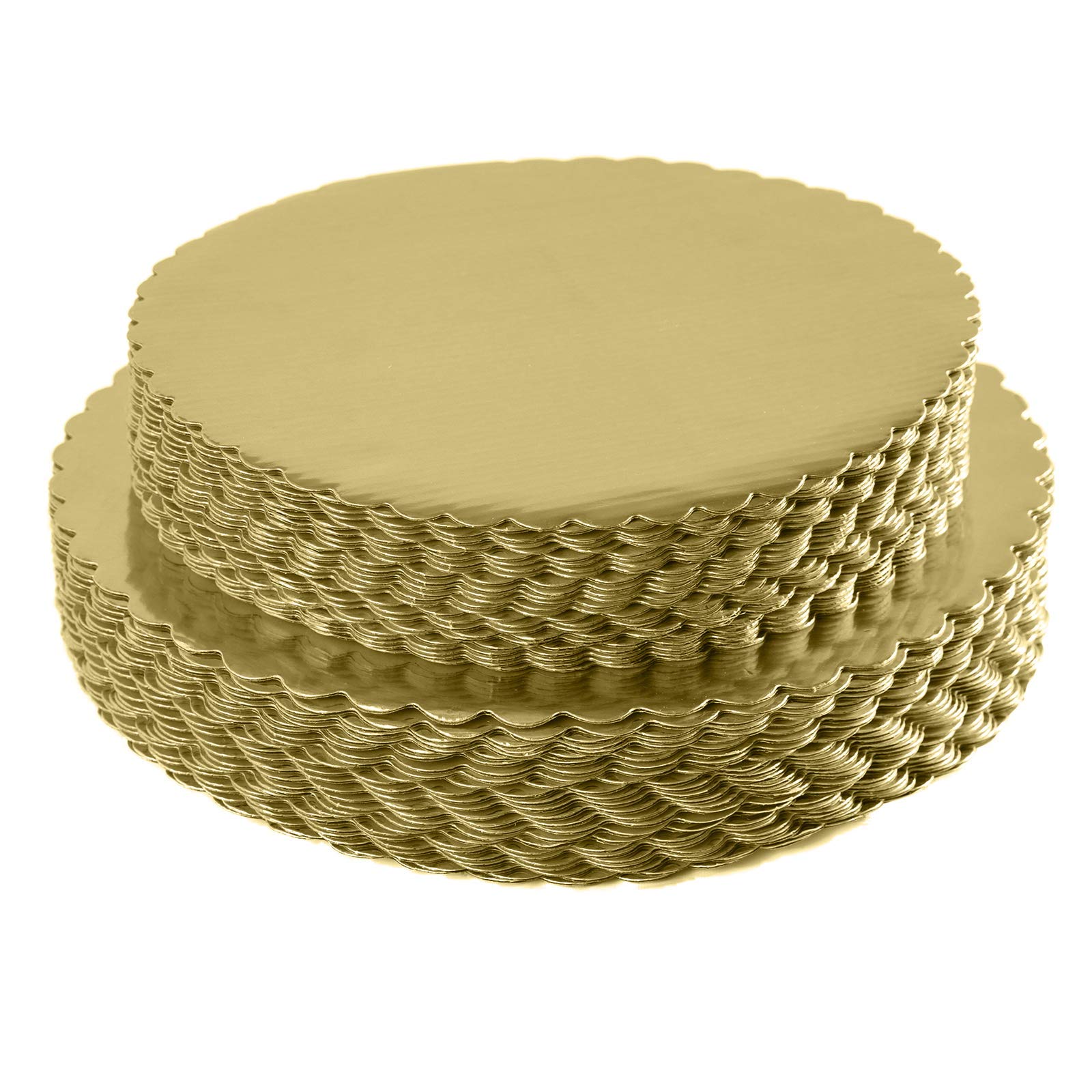 ONE MORE gold cakeboard 10-inch top view with glossy grease-proof surface.