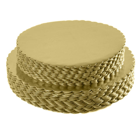 ONE MORE gold cakeboard 10-inch top view with glossy grease-proof surface.