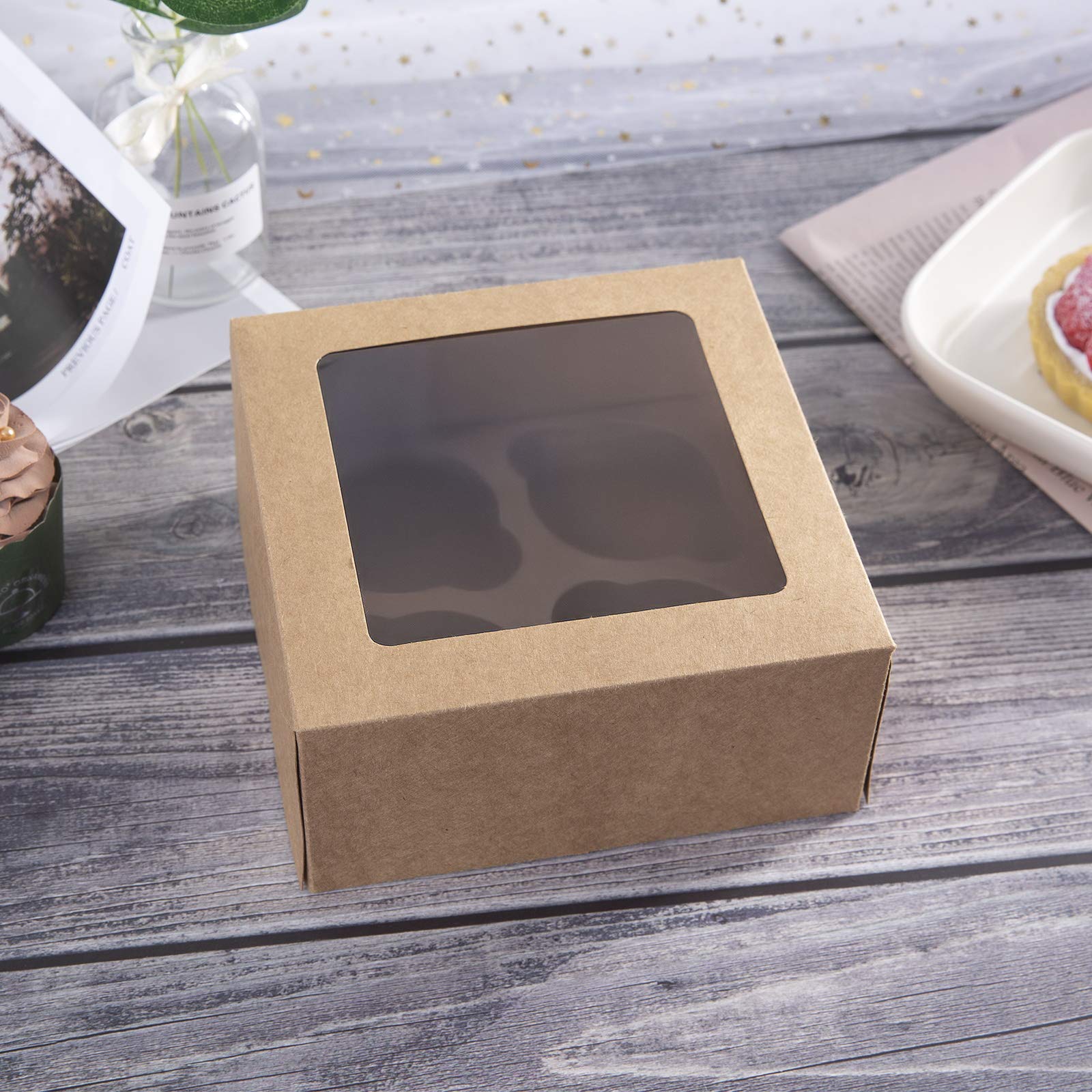 ONE MORE kraft cupcake box brown kraft material emphasizes sturdy, eco-friendly packaging.