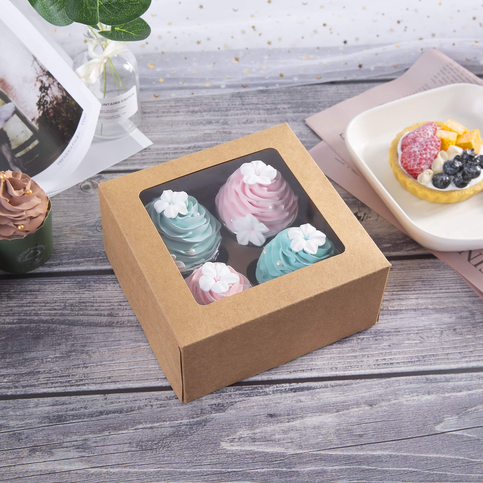 ONE MORE kraft cupcake box four-cavity inserts keep treats separated during transit.