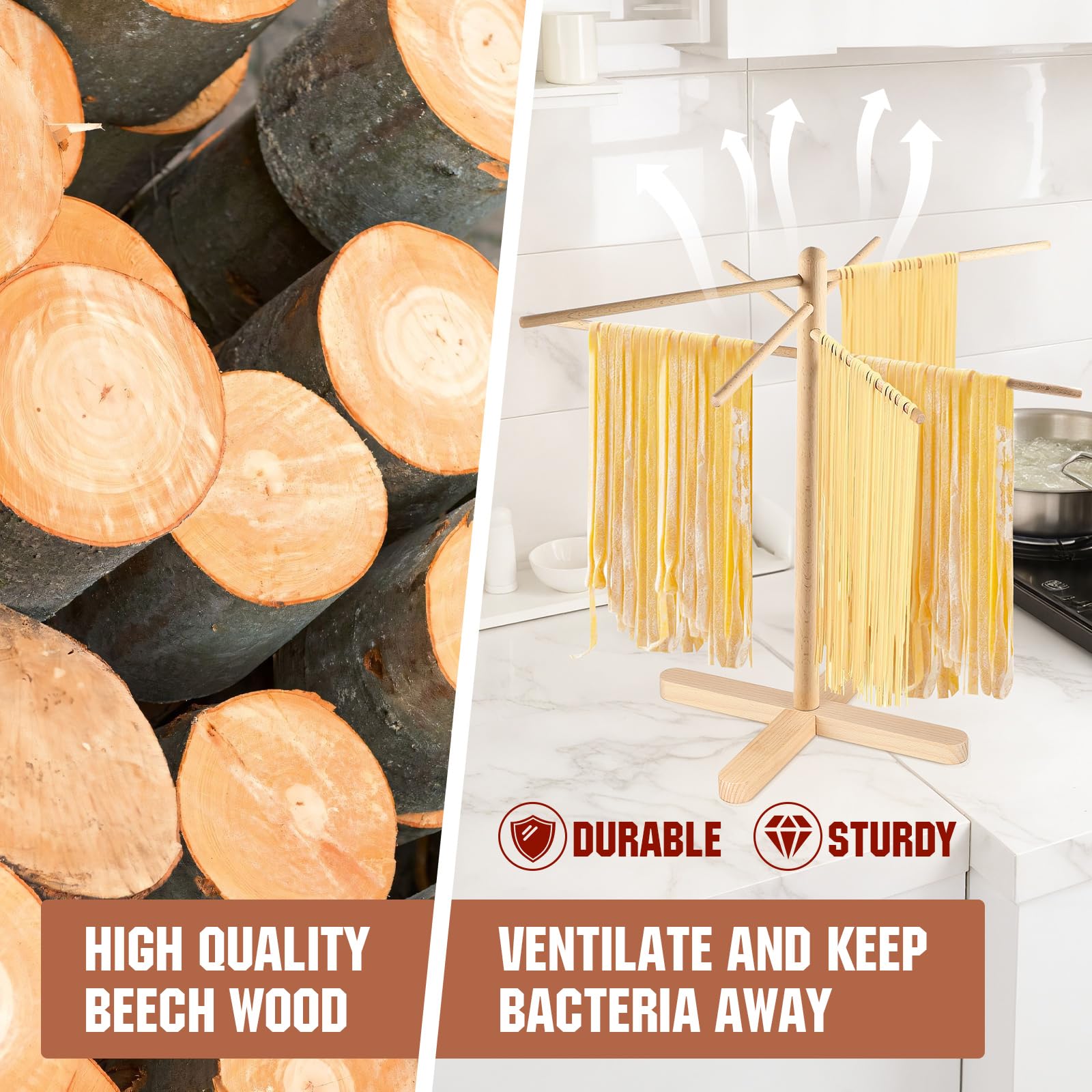 ONEARF beechwood rack with tall rods promoting even air circulation.