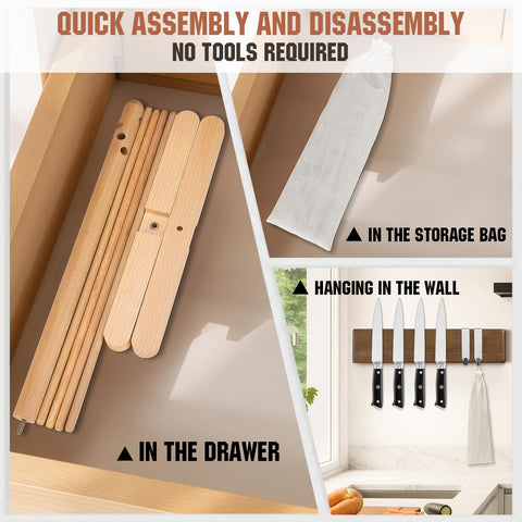 ONEARF beechwood rack setup ready in seconds for fresh pasta drying.