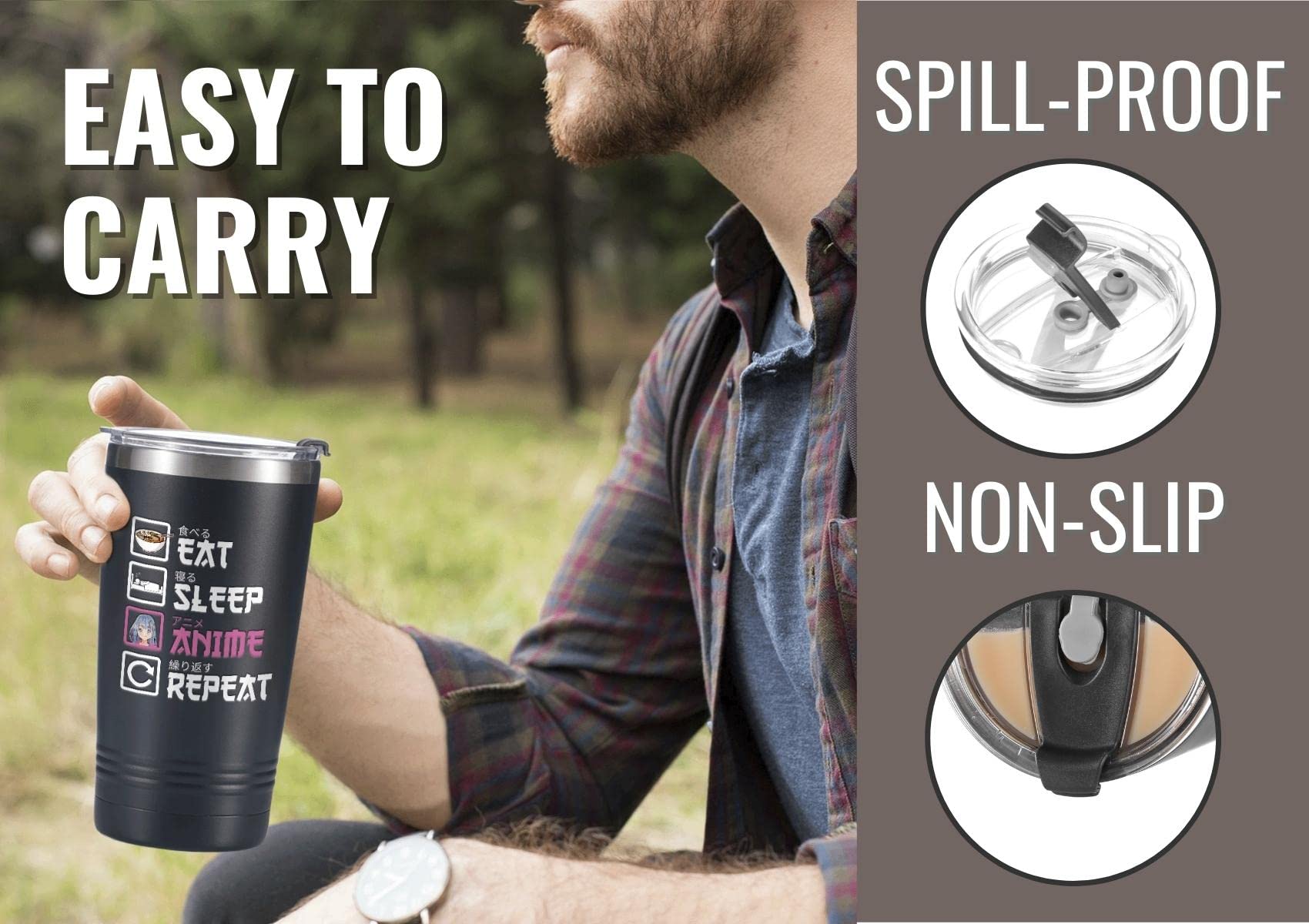 Onebttl anime tumbler with straw-opening for easy on-the-go sipping.