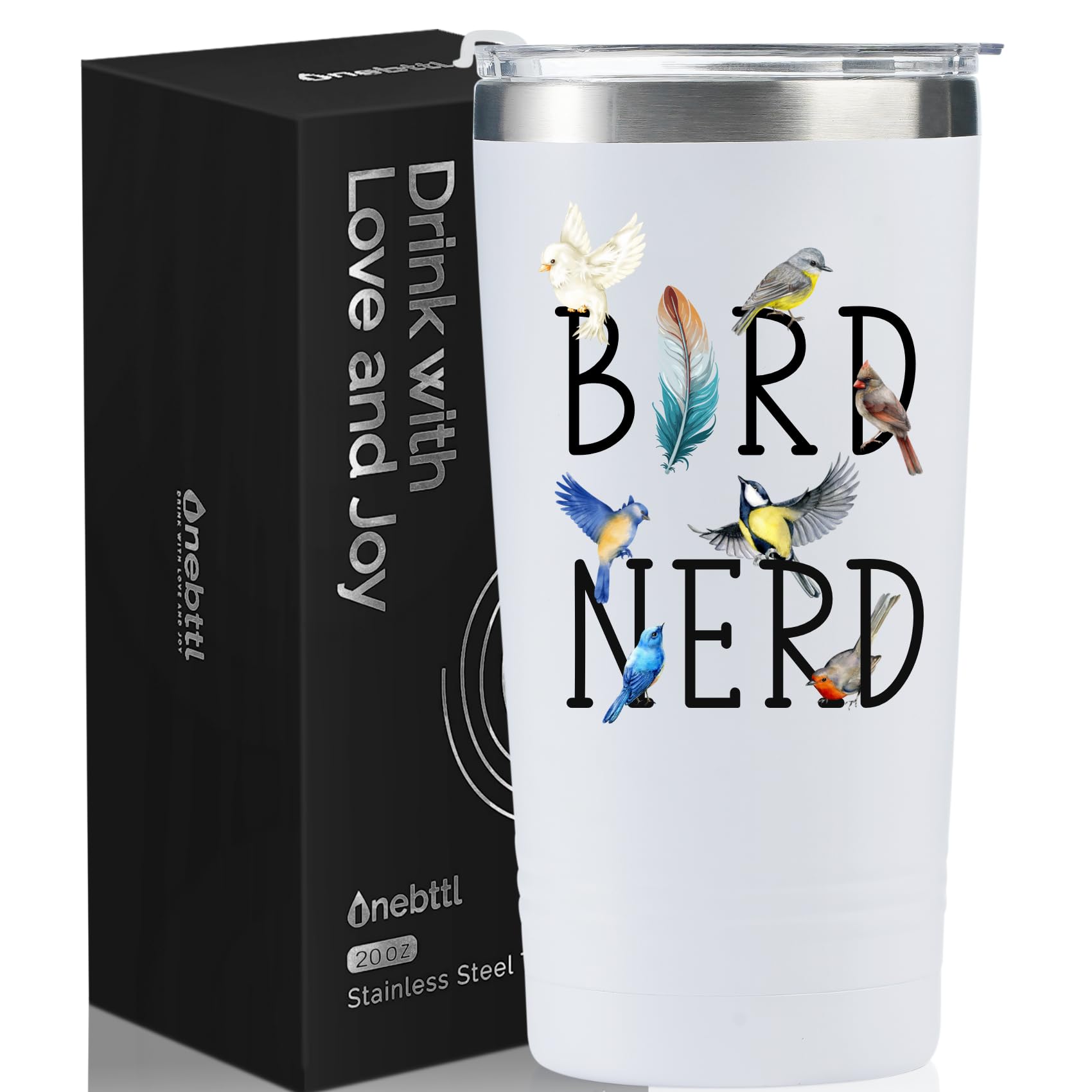 Onebttl Bird Watching Tumbler front view highlights sturdy stainless steel for outdoor sipping