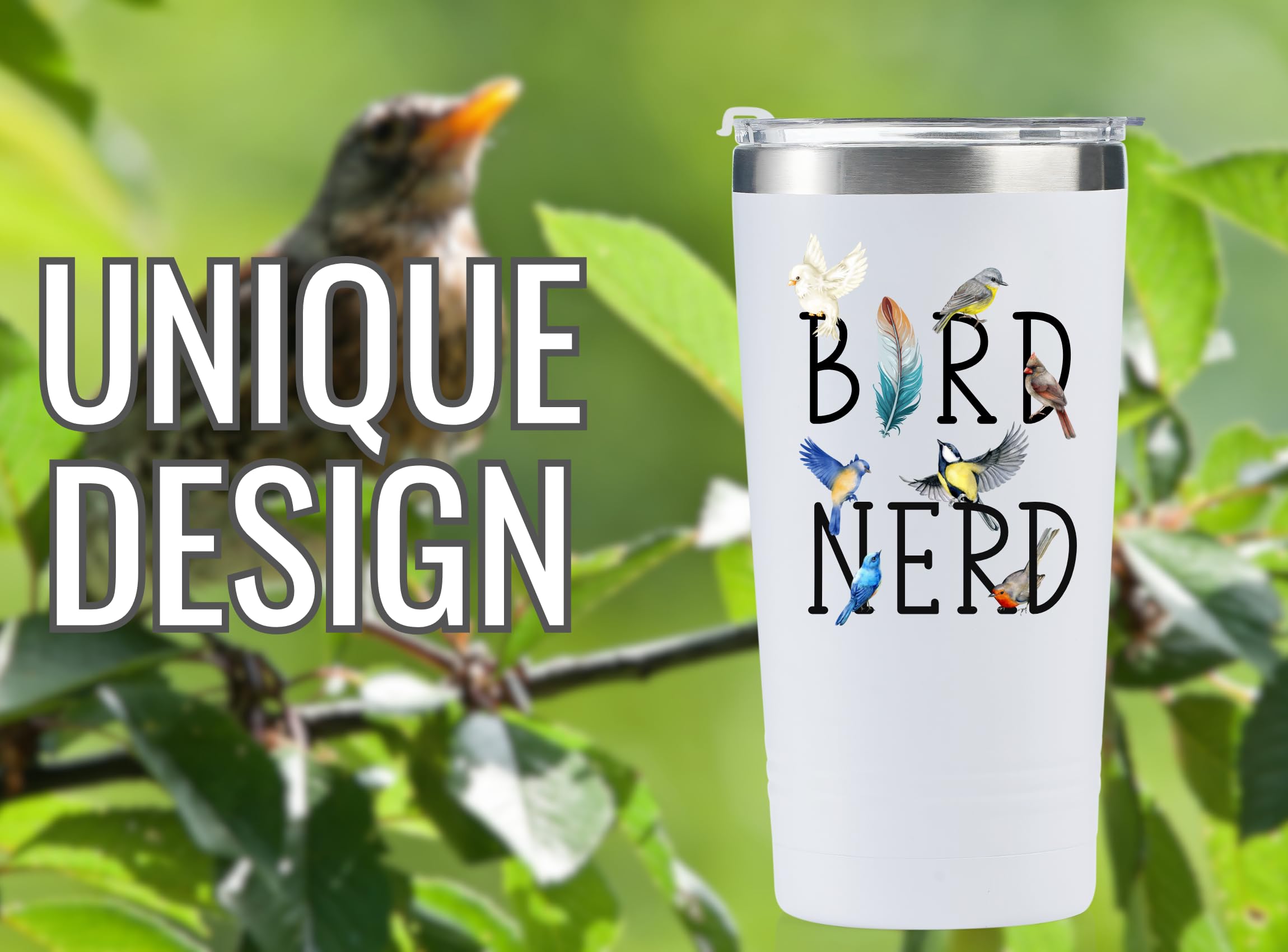 Onebttl Bird Watching Tumbler lid closeup shows secure seal to prevent spills