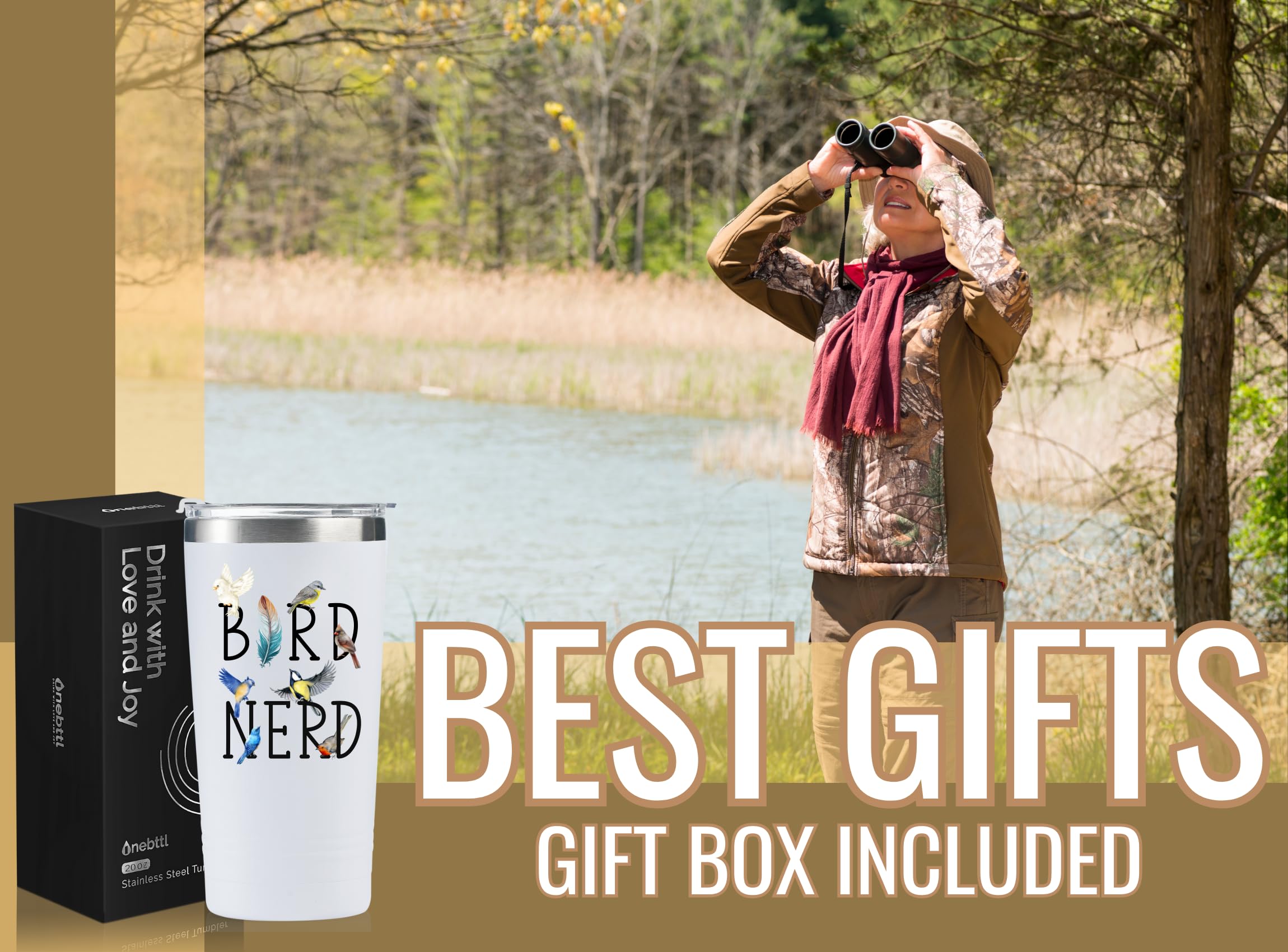 Onebttl Bird Watching Tumbler straw included enables easy sipping on hikes