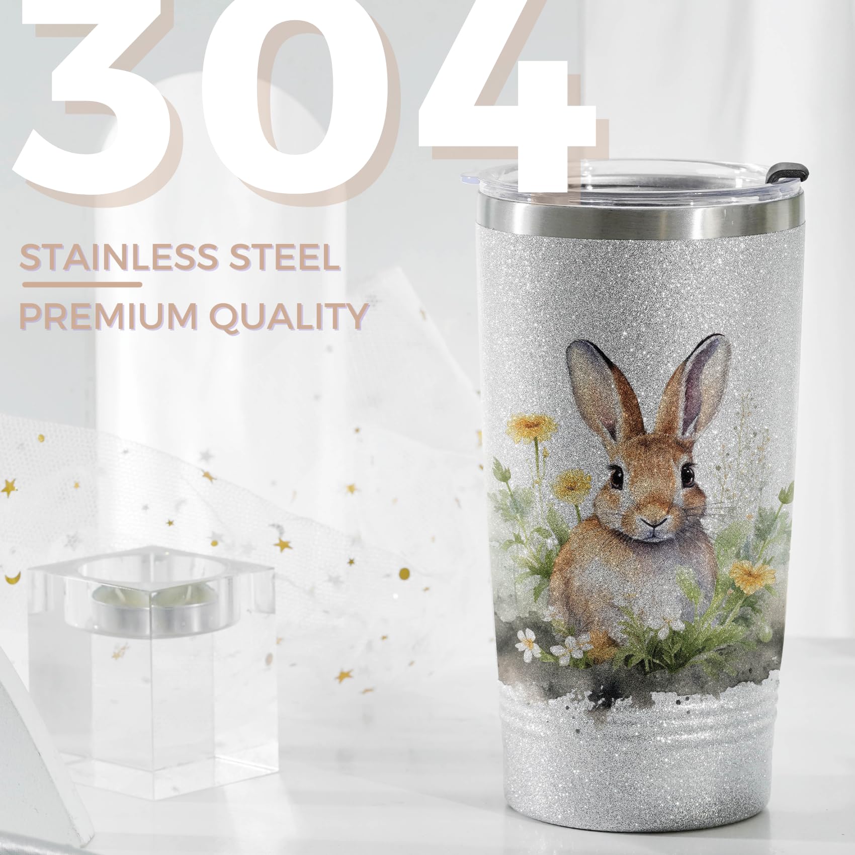 Onebttl Bunny Glitter Tumbler double wall insulation keeps temps
