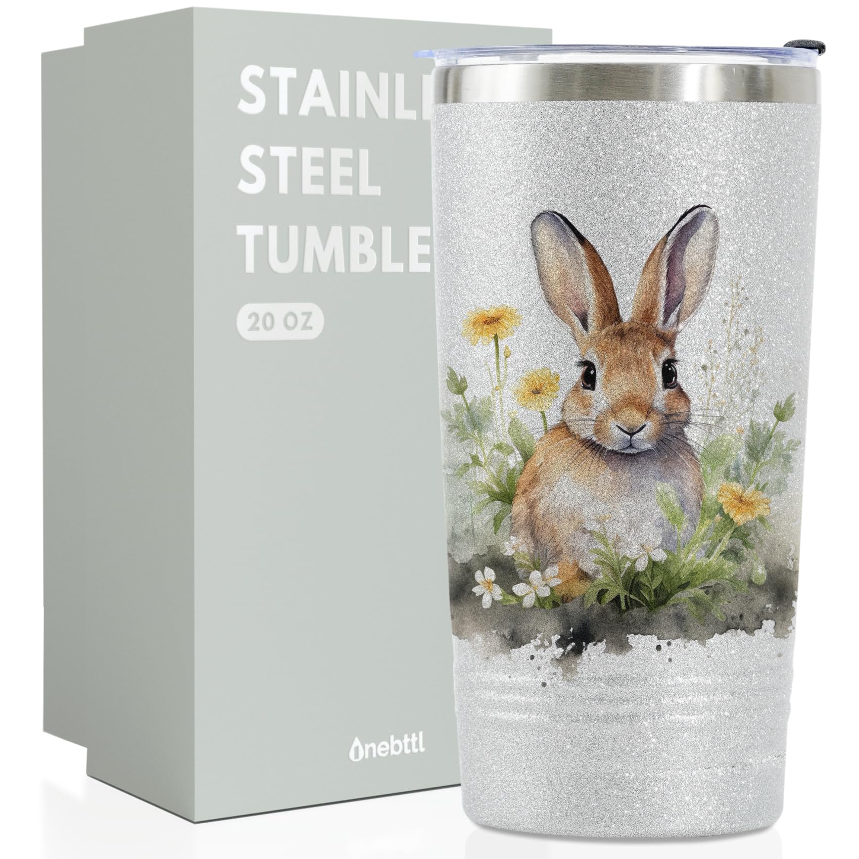 Onebttl Bunny Glitter Tumbler in gift box, ideal for gifting