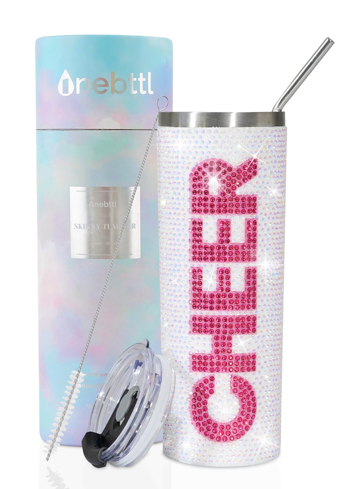 Onebttl Cheerleader Glitter Tumbler with diamond design adds style for on-the-go hydration