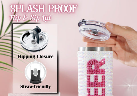 Onebttl Cheerleader Glitter Tumbler close-up shows glitter finish and premium build