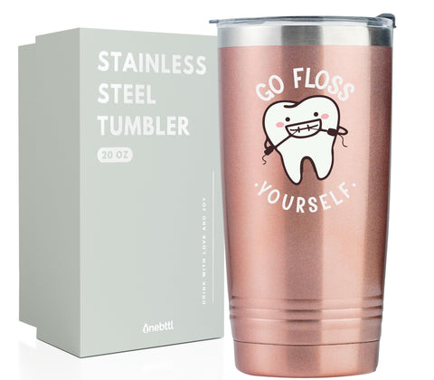 Onebttl dental gift tumbler Floss box shown, perfect for gifting to dental teams.