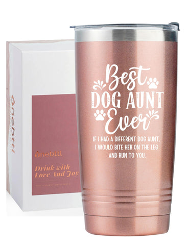 Onebttl Dog Aunt Gifts rose gold tumbler front view showing elegant 20 oz design