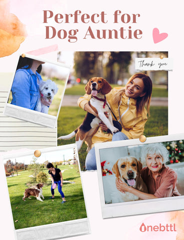 Onebttl Dog Aunt Gifts rose gold tumbler in use, holding beverage