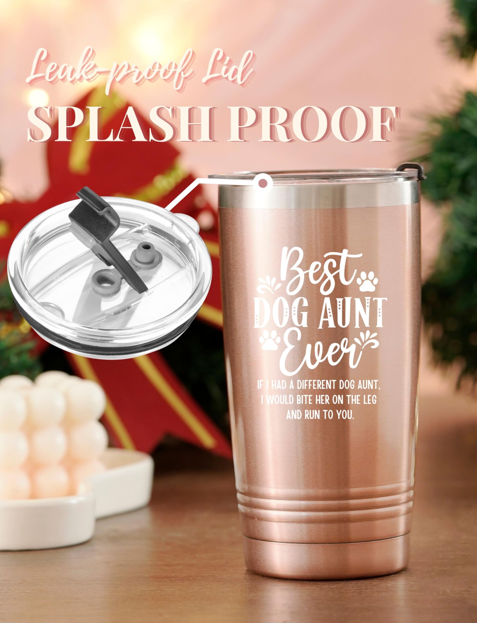 Onebttl Dog Aunt Gifts rose gold tumbler insulated body close-up