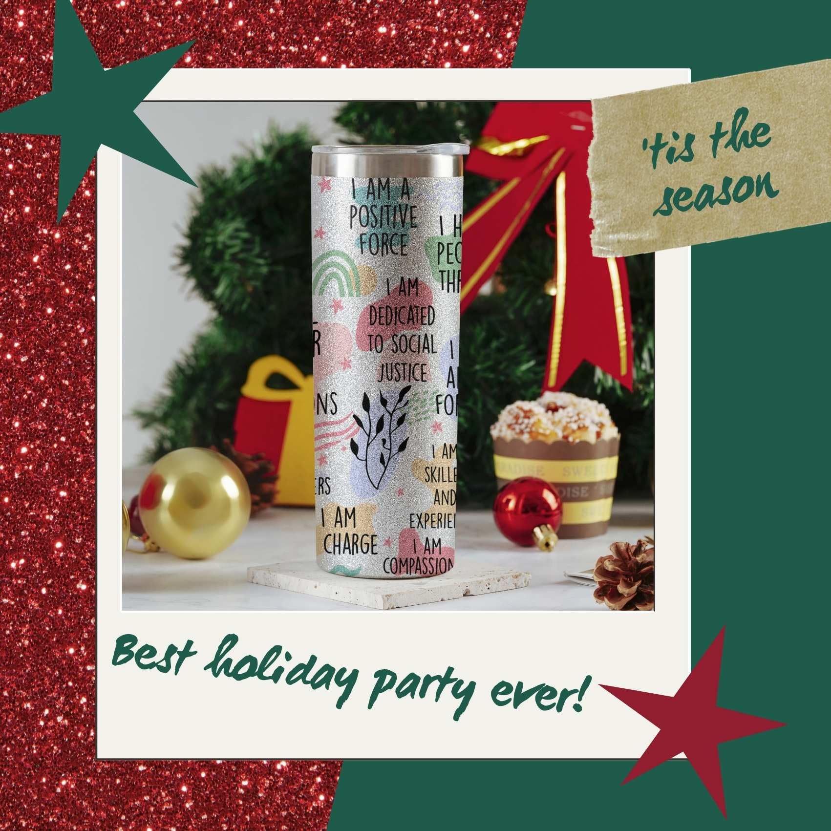 Onebttl glitter tumbler supports on-the-go hydration during work and commemoration