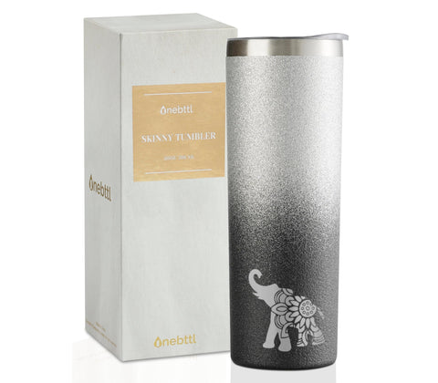 Onebttl Elephant 20oz tumbler under light shows glitter finish, ideal for gifting.