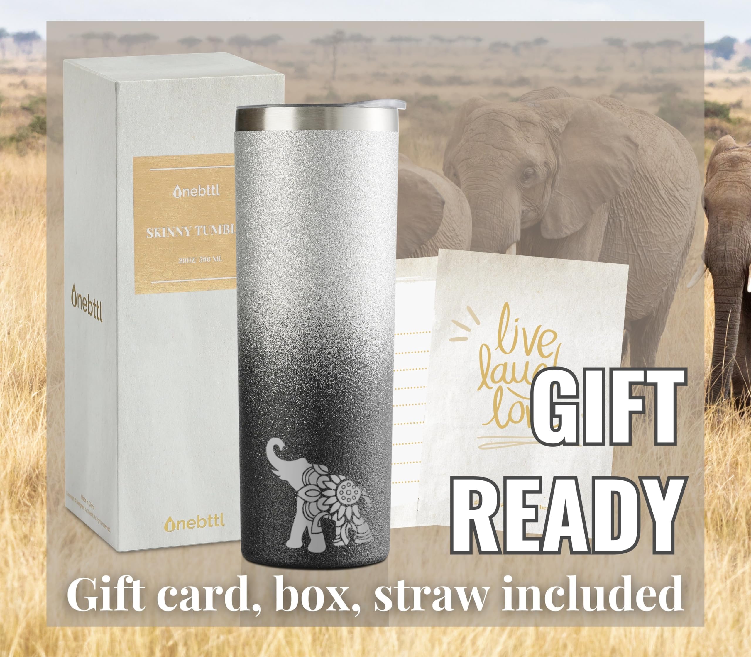 Onebttl Elephant tumbler durable stainless steel body offers long-lasting insulation.