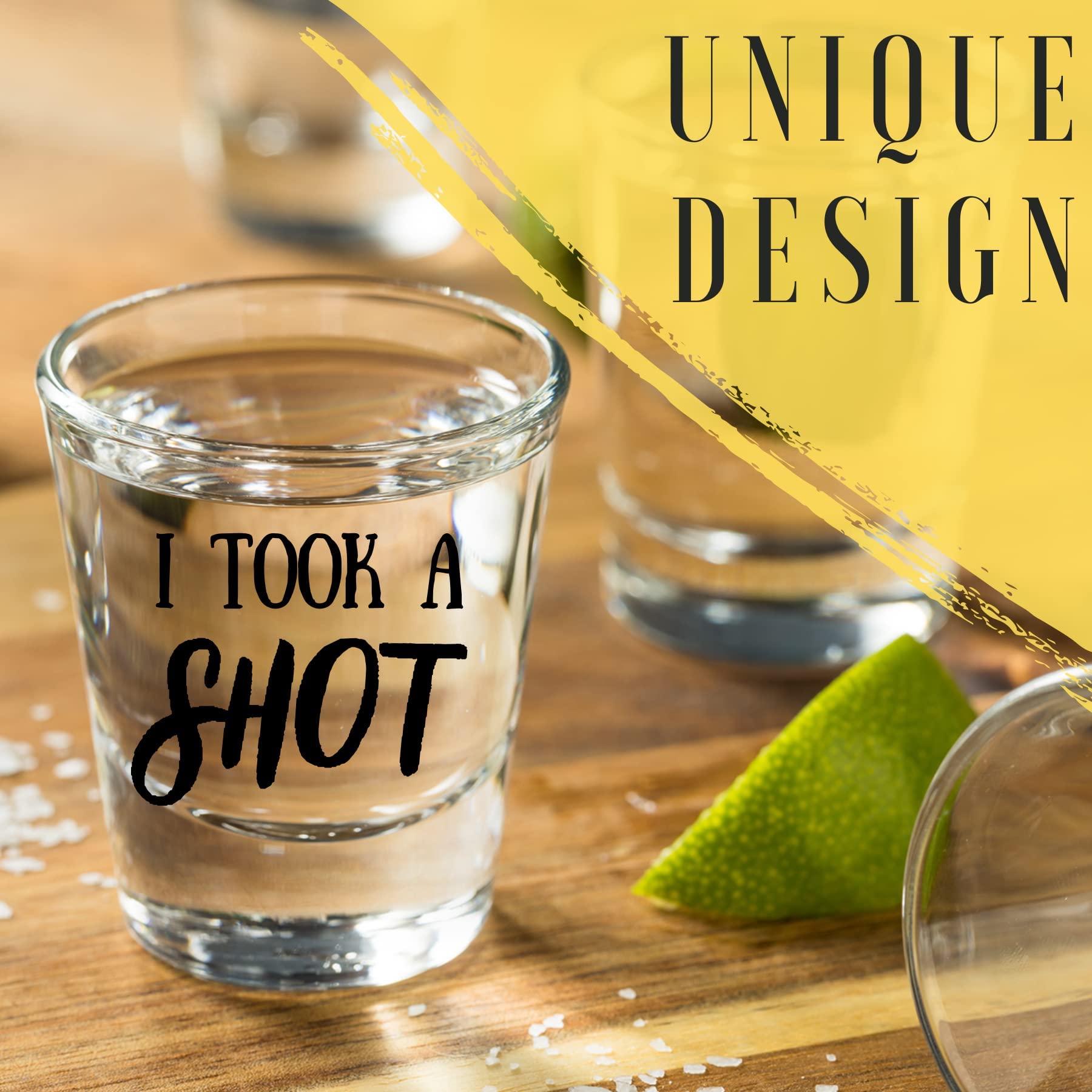 Front view of Onebttl engagement shot glasses with a unique, elegant design