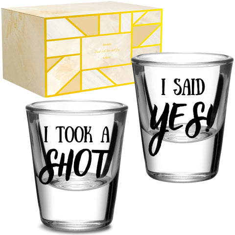 Onebttl engagement shot glass set in gift packaging, ideal for celebrations