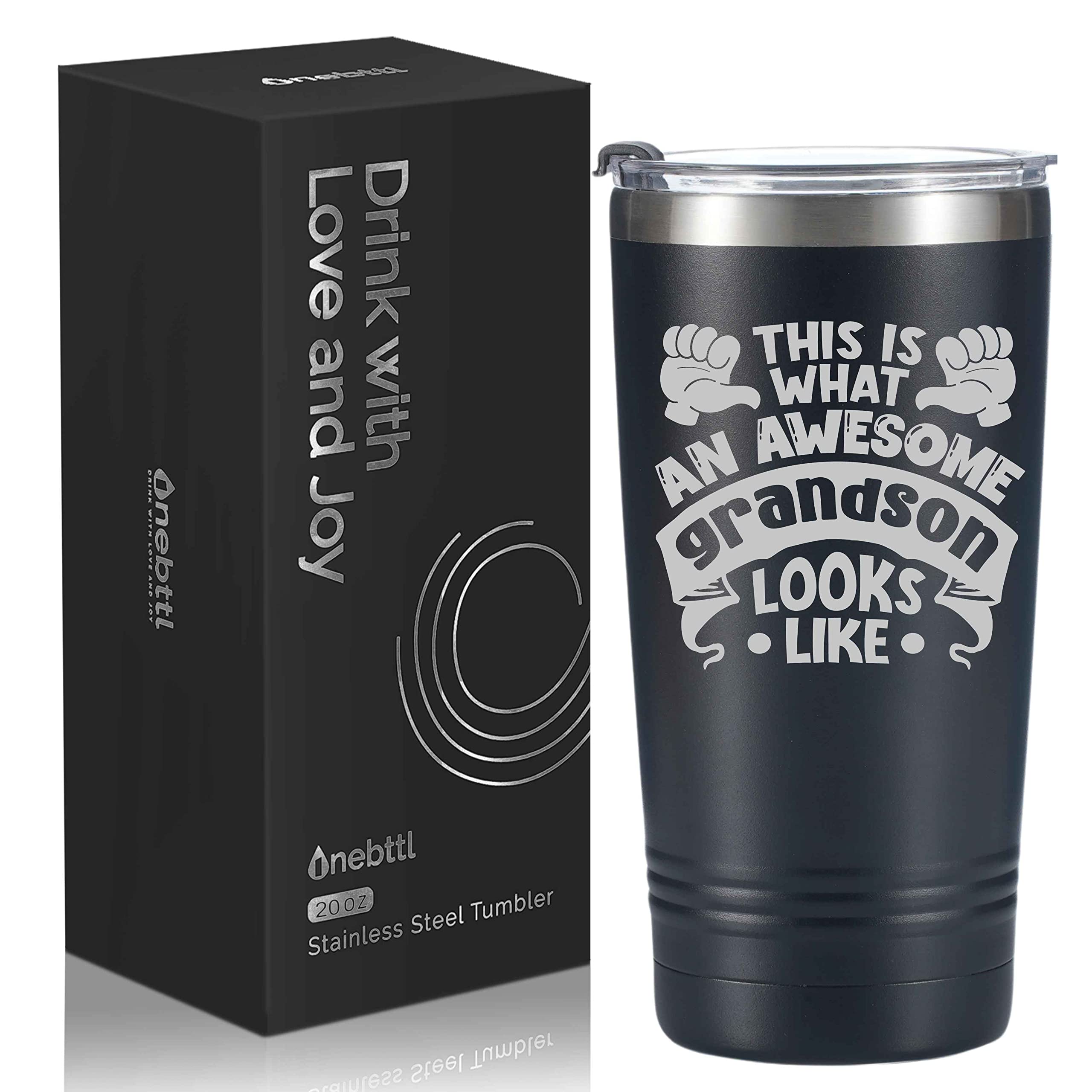 Onebttl Grandson Gifts Tumbler lid view highlighting spill-proof seal for portable use.