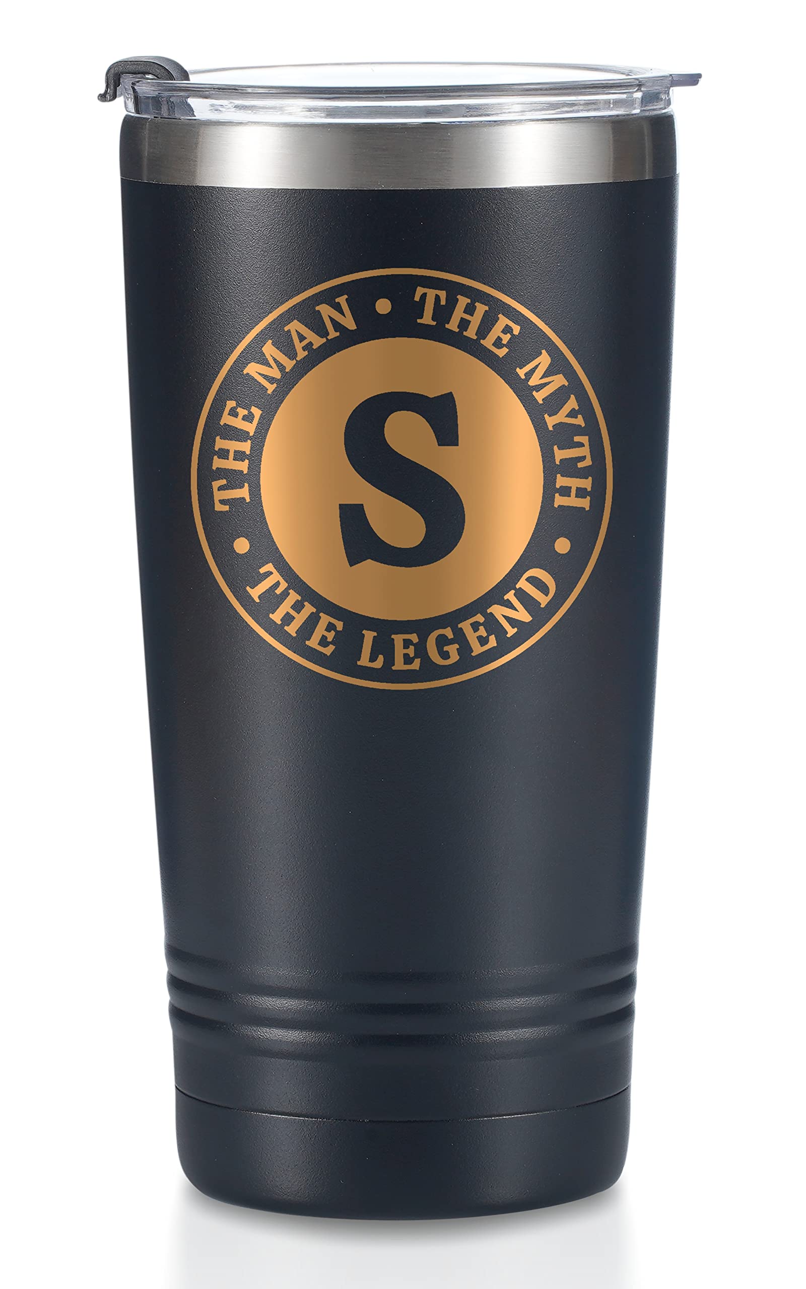 Onebttl Man Myth Legend mug with initials, personalized daily drink companion.