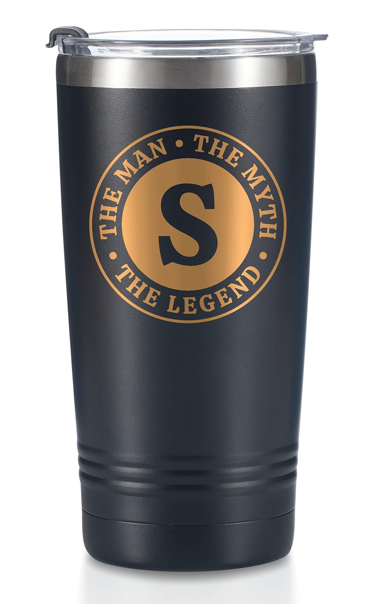 Onebttl Man Myth Legend mug with initials, personalized daily drink companion.