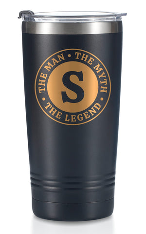 Onebttl Man Myth Legend mug with initials, personalized daily drink companion.