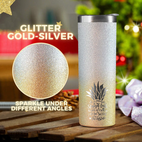 Onebttl Pineapple Glitter Tumbler closed lid demonstrates convenient travel-ready design