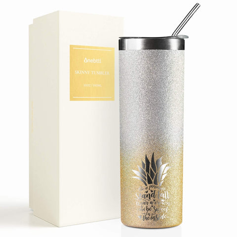 Onebttl Pineapple Glitter Tumbler front view, ideal for daily hydration and cheerful moments