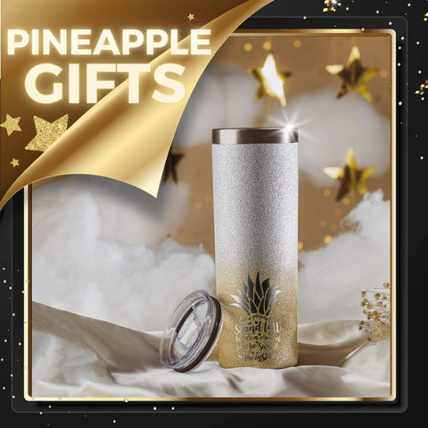 Onebttl Pineapple Glitter Tumbler side view highlights crown motif and vibrant finish