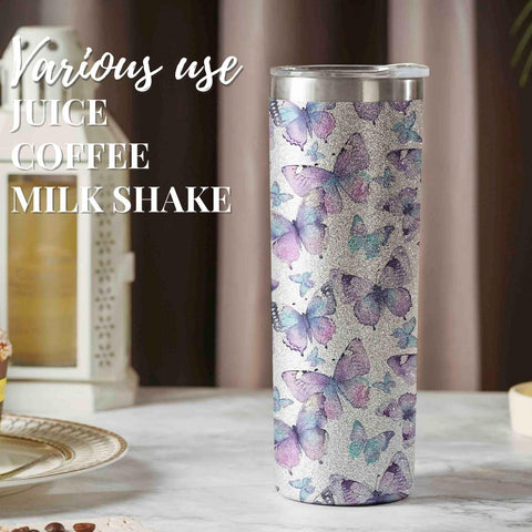 Onebttl Purple Butterfly Tumbler showing ergonomic handle for comfortable grip