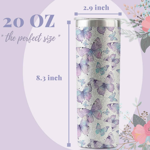 Onebttl Purple Butterfly Tumbler in use for on-the-go hydration
