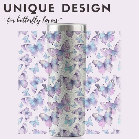 Onebttl Purple Butterfly Tumbler lid closed to prevent spills during travel