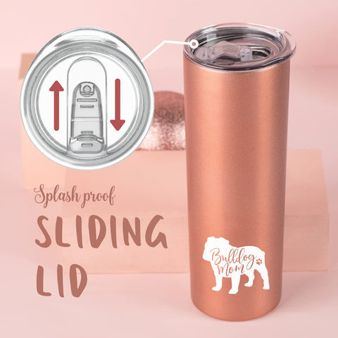 Onebttl rose gold 20 oz tumbler, insulated, keeps beverages cold for hours.