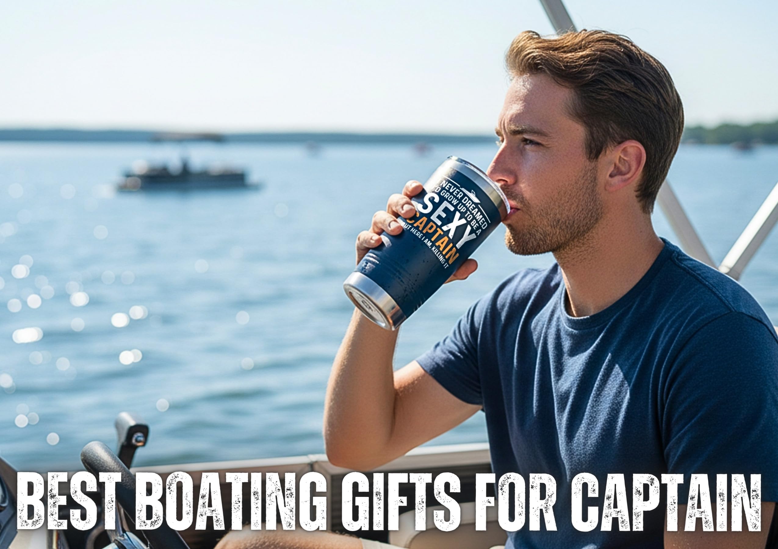 Onebttl Sexy Captain tumbler with lid, keeps beverages secure on waves.