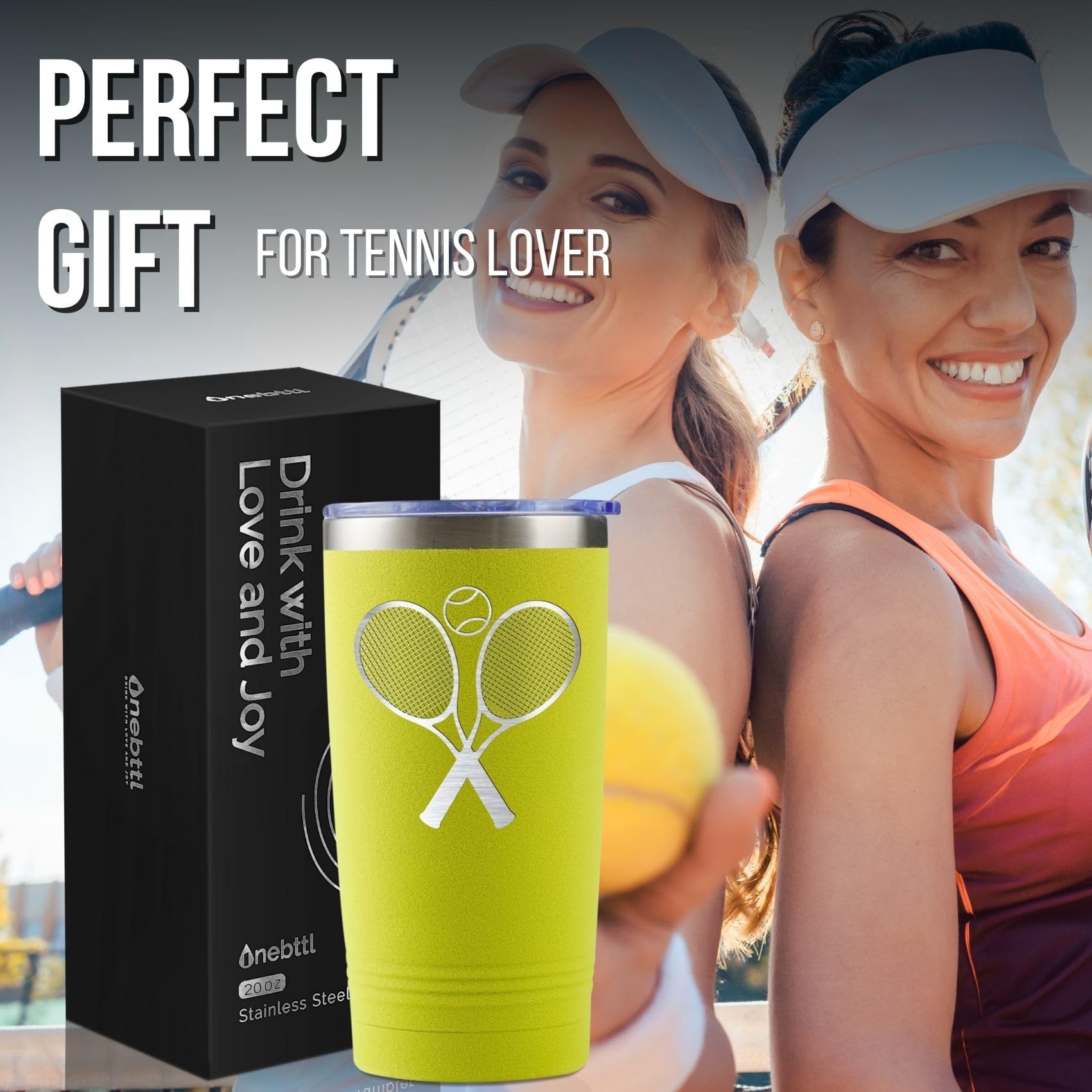 Onebttl tennis enthusiast tumbler appeals to athletes, coaches, and fans during matches.