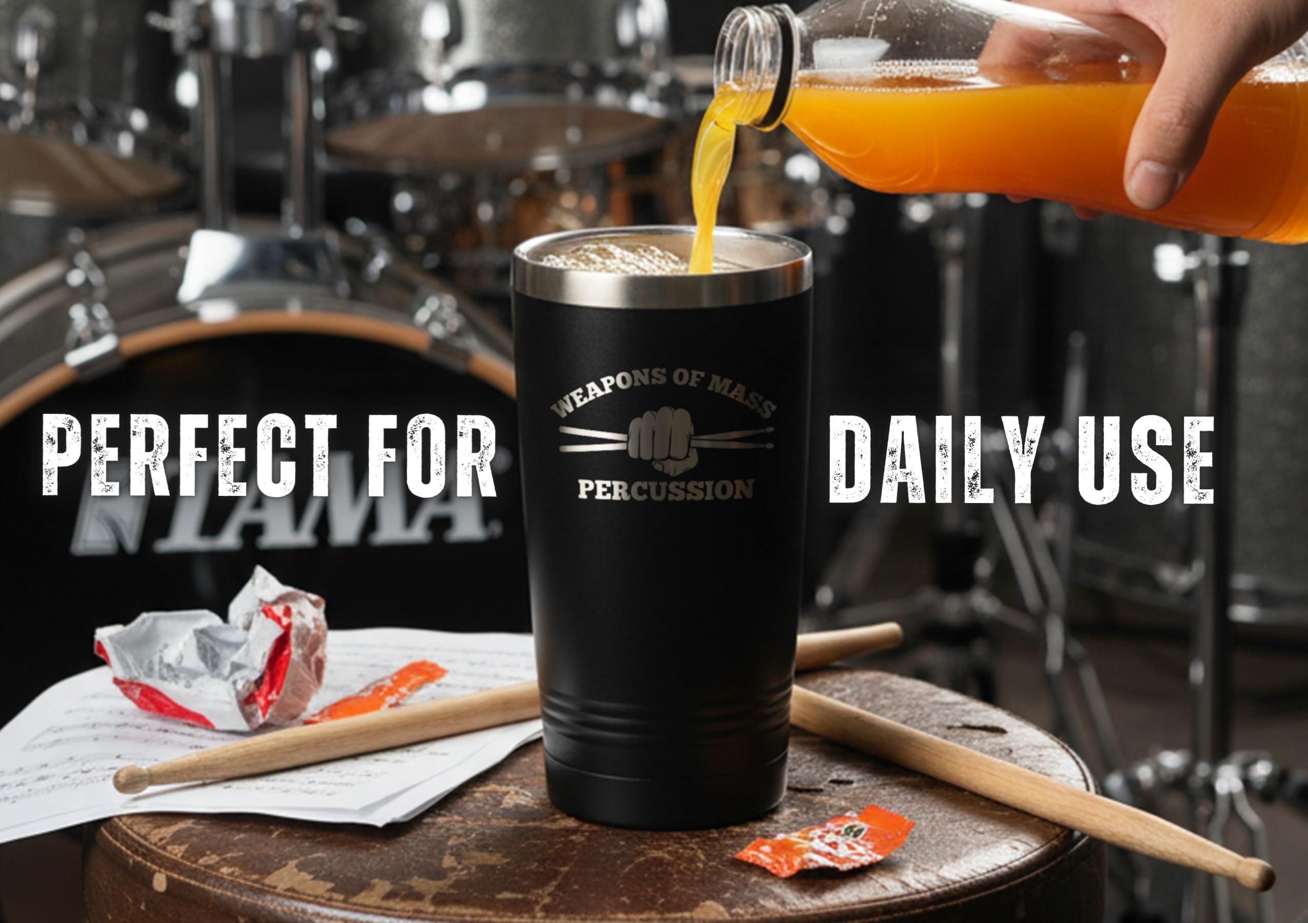 Onebttl Weapons of Mass Percussion tumbler lid reveals secure, travel-friendly design.