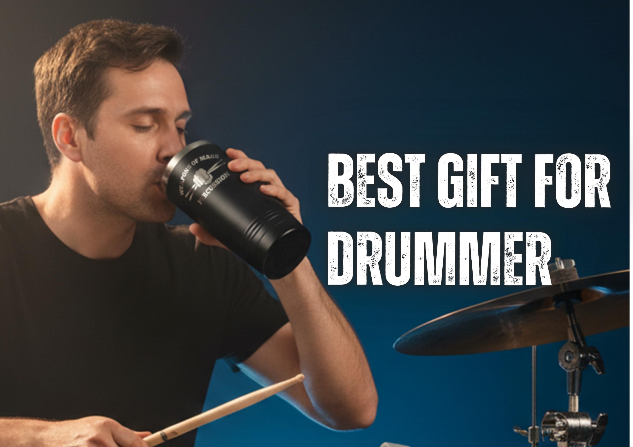 Onebttl Weapons of Mass Percussion tumbler with straw and brush promotes reusable, waste-free hydration.