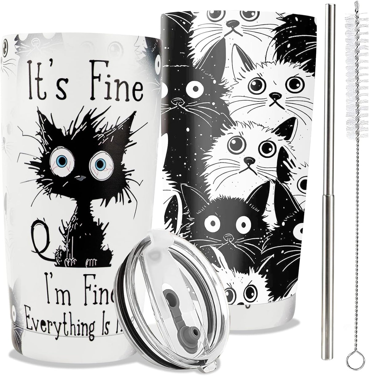 ONECES cat tumbler with lid and straw, stylish travel mug for cat lovers.