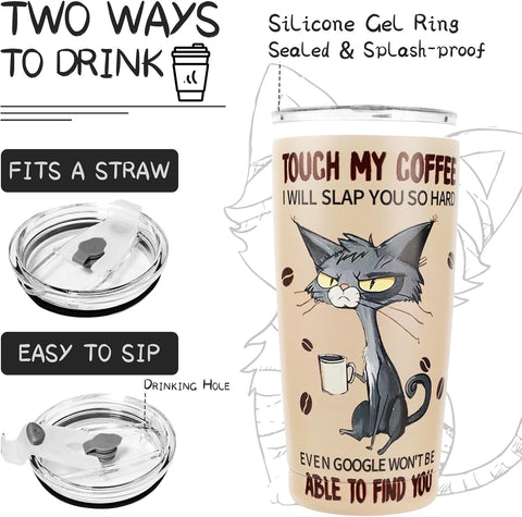 ONECES cat tumbler spill-proof lid shows secure closure during commutes