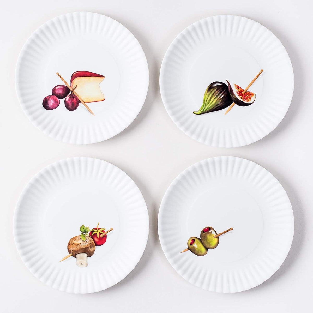 One Hundred 80 Degrees melamine hors d'oeuvre plates set of 4 for stylish, reusable entertaining.