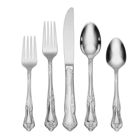 Oneida Azalea 45-piece flatware on table for everyday dining