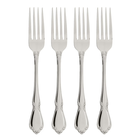 Oneida Chateau dinner fork closeup highlights the refined fiddleback design for elegant meals