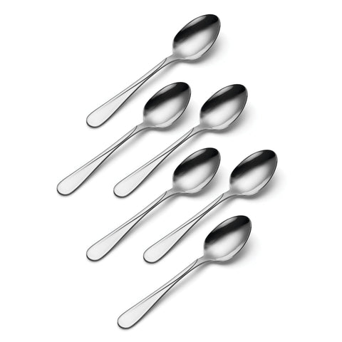 Oneida Flight teaspoons close-up brushed stainless steel highlighting durable finish.