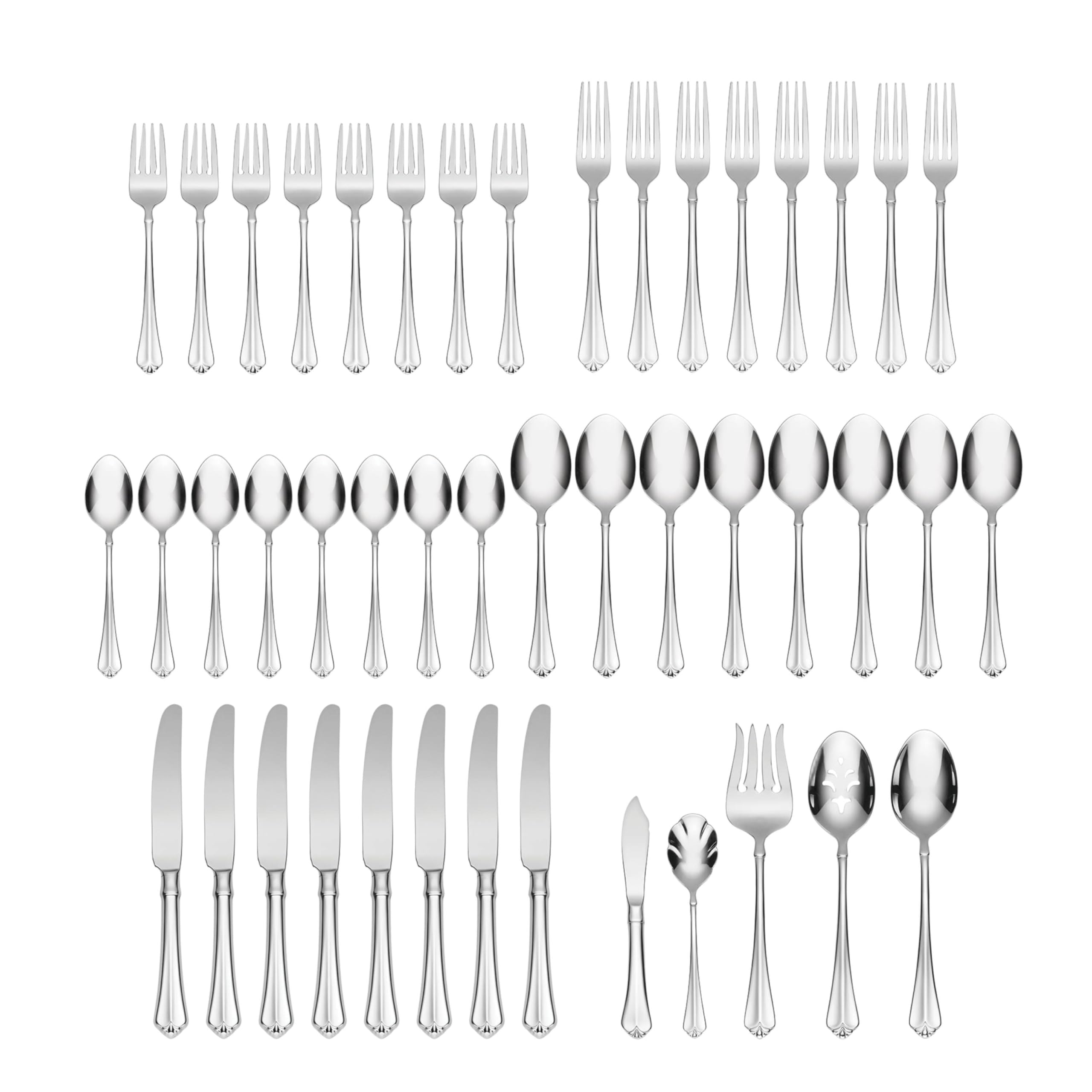 Juilliard flatware with mirror finish brings timeless shine to formal or casual meals.