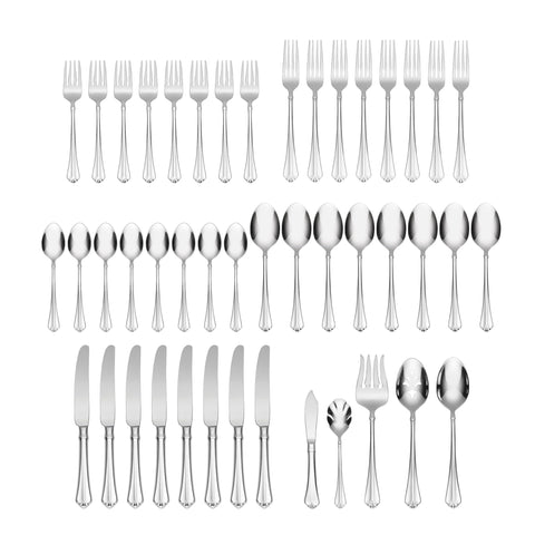 Juilliard flatware with mirror finish brings timeless shine to formal or casual meals.