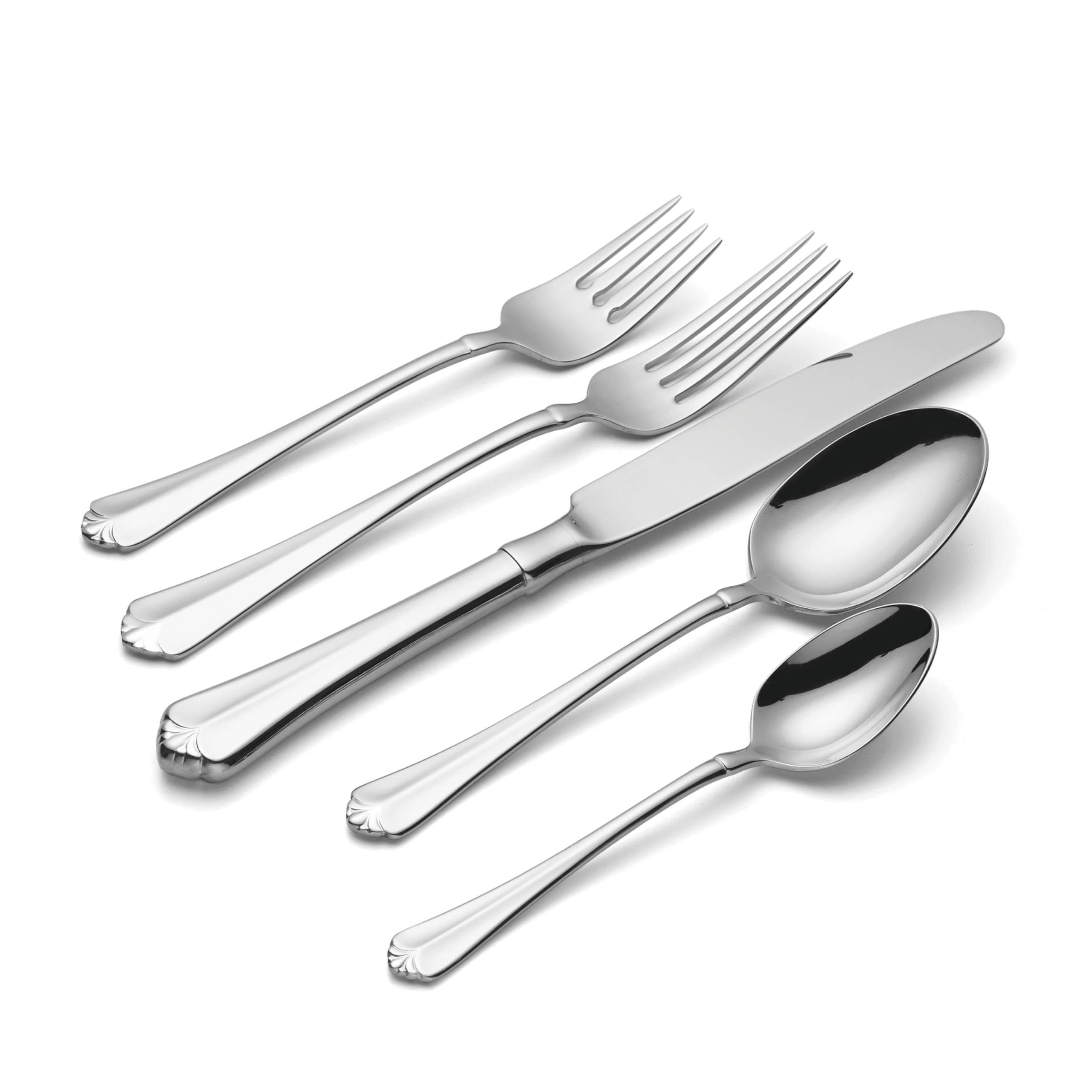 Juilliard flatware in mirror finish highlights elegant table settings.