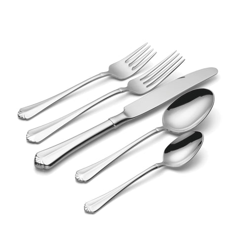 Juilliard flatware in mirror finish highlights elegant table settings.