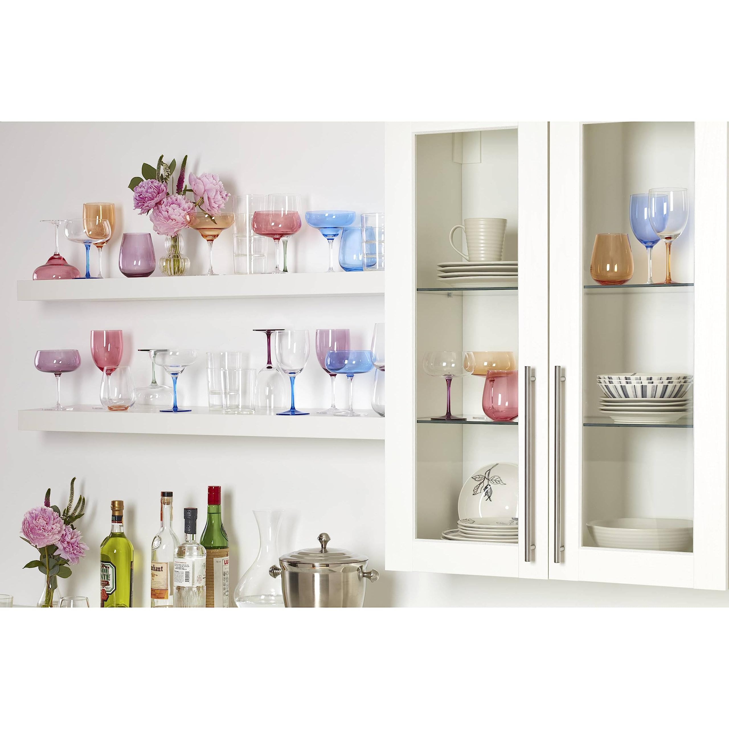 Oneida True Colors margarita glass measures six inch tall for balanced sipping.